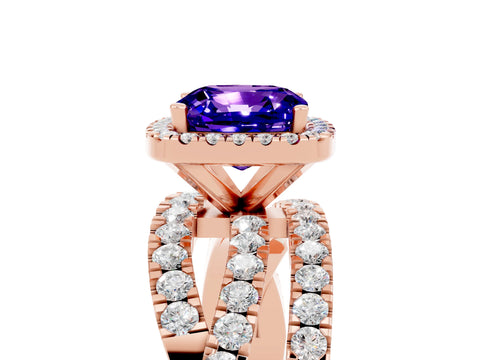 Rose gold Cushion Cut Cut Halo Split Shank Prong Setting Ring_5
