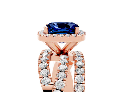 Rose gold Cushion Cut Cut Halo Split Shank Prong Setting Ring_5