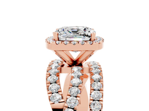 Rose gold Cushion Cut Cut Halo Split Shank Prong Setting Ring_5