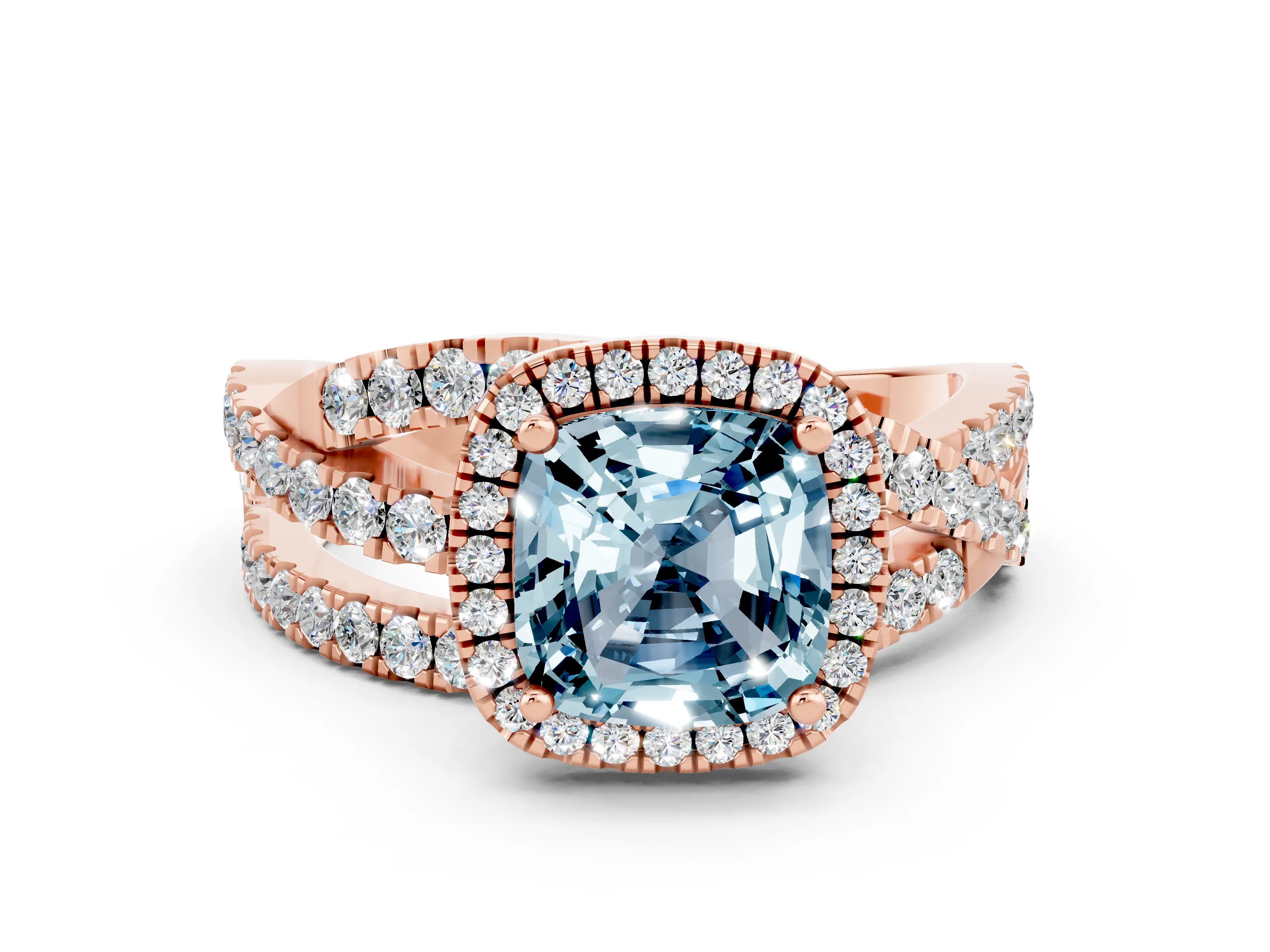 Rose gold Cushion Cut Cut Halo Split Shank Prong Setting Ring