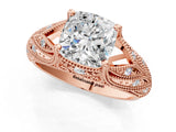 Rose gold Cushion Cut Cut Milgrain Pave Diamond Engagement Ring with Four-Prong Setting_16