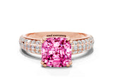 Rose gold Cushion Cut Cut Pave Diamond Engagement Ring with Channel Set Band and Four-Prong Setting