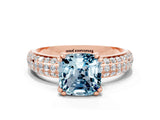 Rose gold Cushion Cut Cut Pave Diamond Engagement Ring with Channel Set Band and Four-Prong Setting