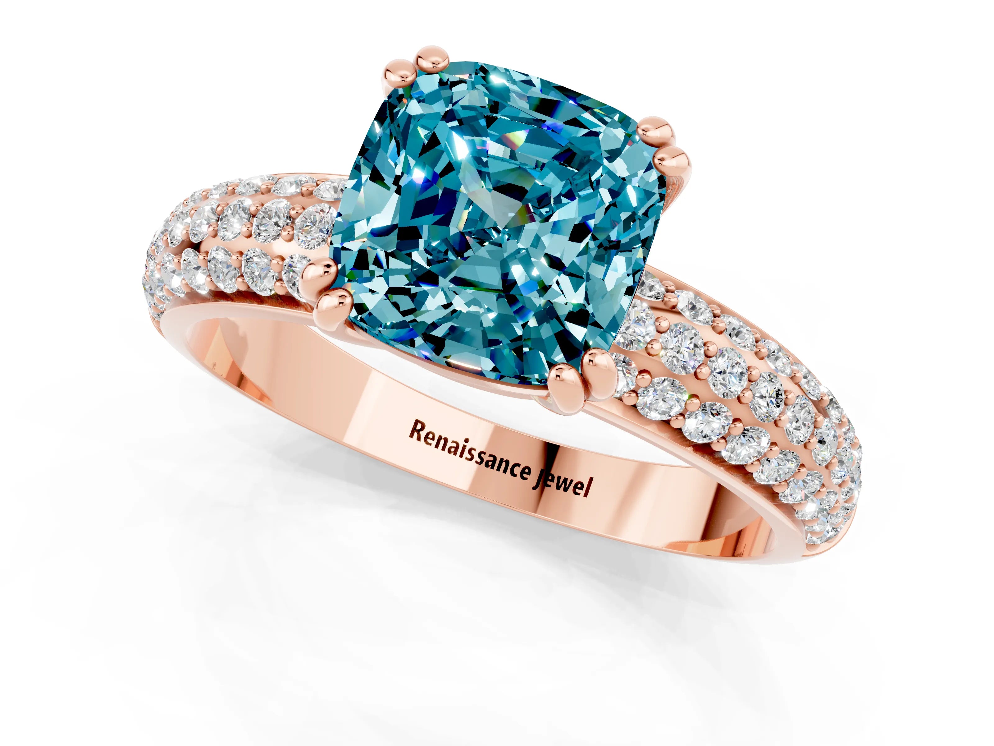 Rose gold Cushion Cut Cut Pave Diamond Engagement Ring with Channel Set Band and Four-Prong Setting_1