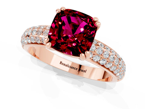 Rose gold Cushion Cut Cut Pave Diamond Engagement Ring with Channel Set Band and Four-Prong Setting_1