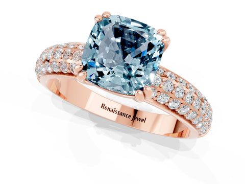 Rose gold Cushion Cut Cut Pave Diamond Engagement Ring with Channel Set Band and Four-Prong Setting_1