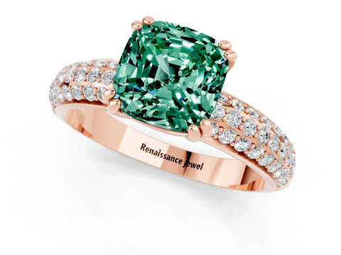 Rose gold Cushion Cut Cut Pave Diamond Engagement Ring with Channel Set Band and Four-Prong Setting_1
