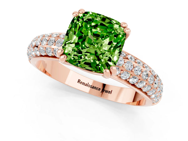 Rose gold Cushion Cut Cut Pave Diamond Engagement Ring with Channel Set Band and Four-Prong Setting