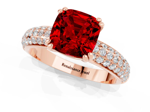 Rose gold Cushion Cut Cut Pave Diamond Engagement Ring with Channel Set Band and Four-Prong Setting