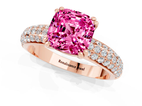 Rose gold Cushion Cut Cut Pave Diamond Engagement Ring with Channel Set Band and Four-Prong Setting_1