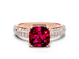 Rose gold Cushion Cut Cut Pave Diamond Engagement Ring with Channel Set Band and Four-Prong Setting