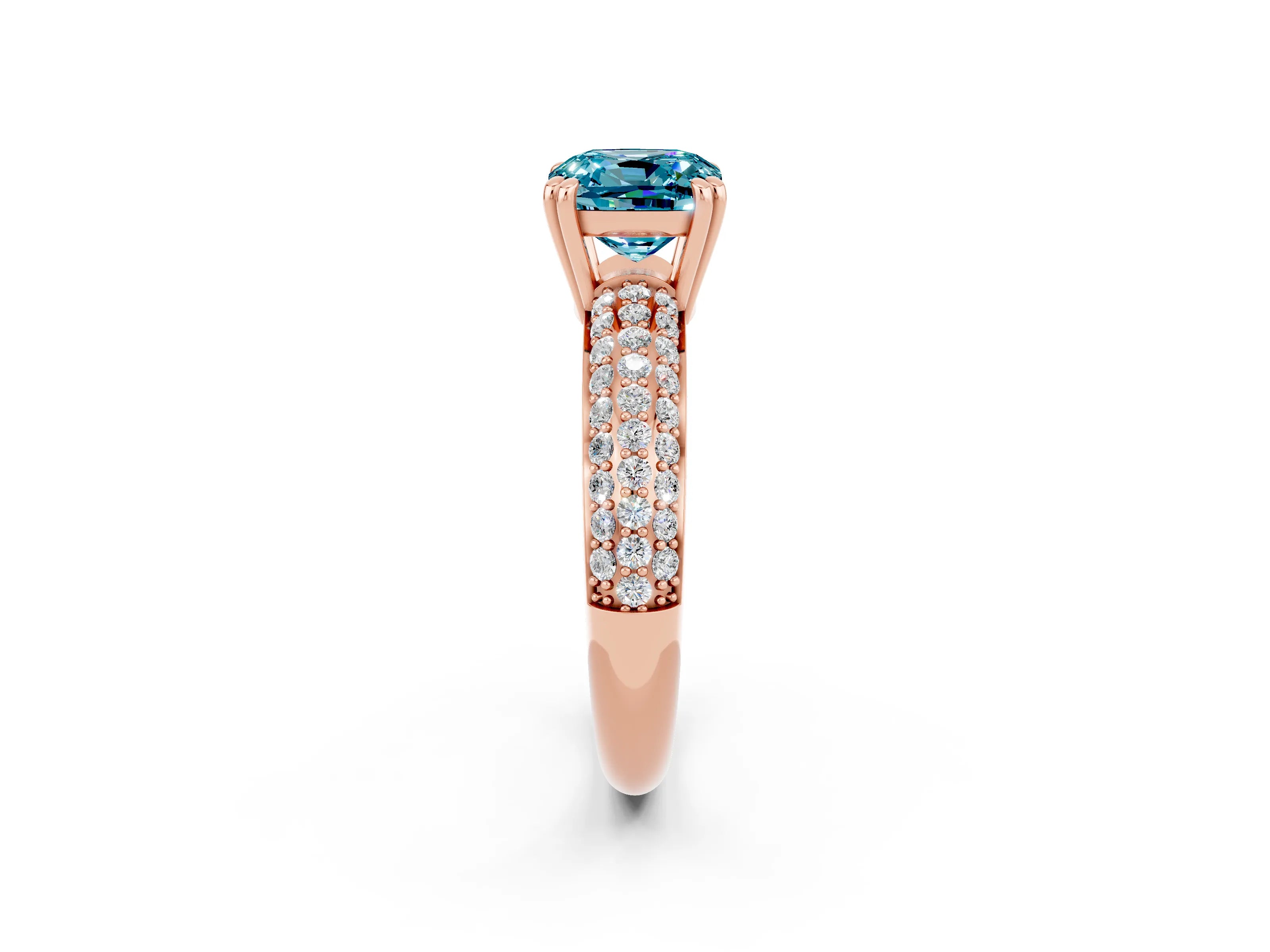 Rose gold Cushion Cut Cut Pave Diamond Engagement Ring with Channel Set Band and Four-Prong Setting_2