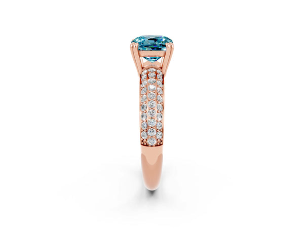 Rose gold Cushion Cut Cut Pave Diamond Engagement Ring with Channel Set Band and Four-Prong Setting