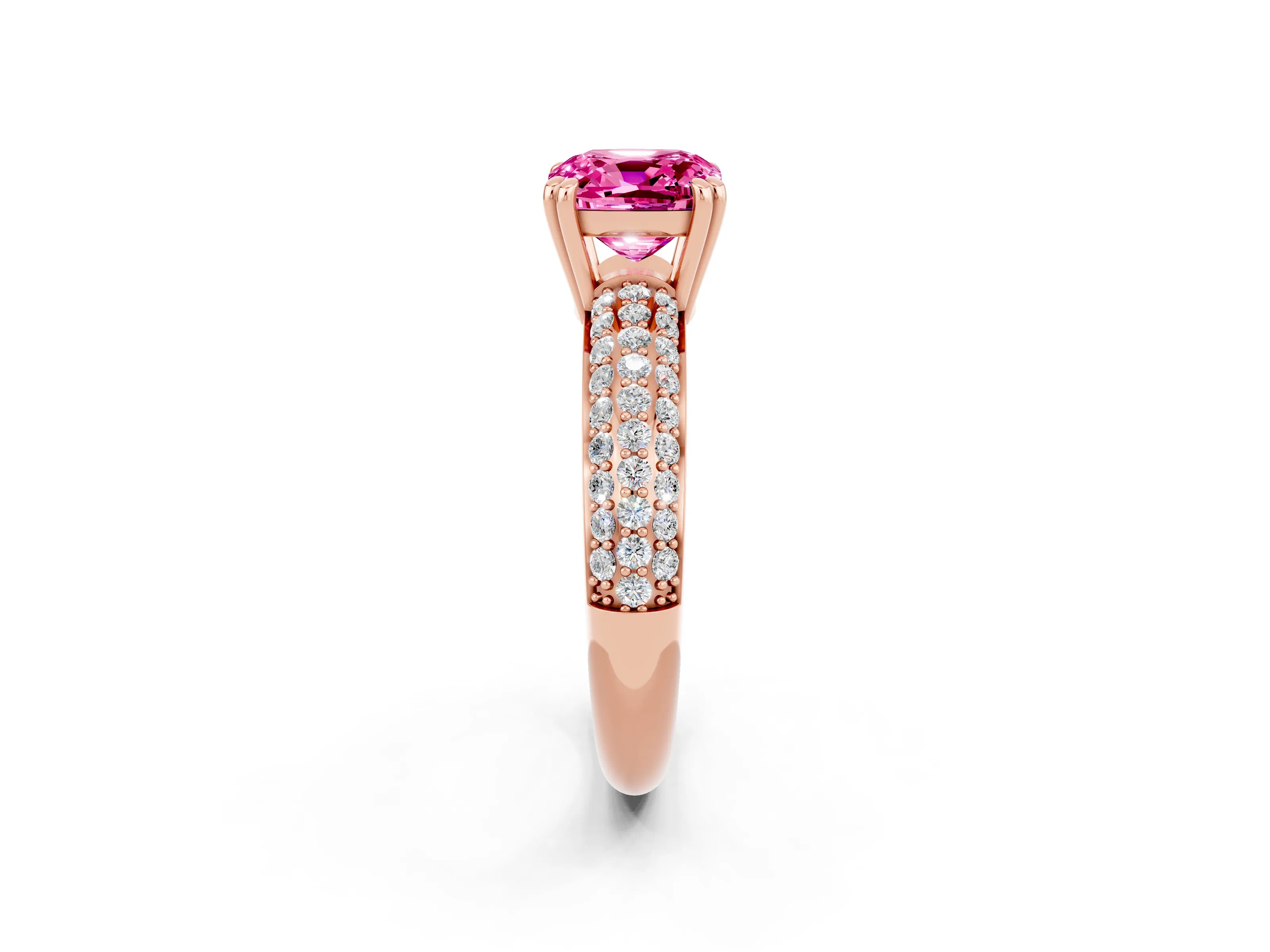 Rose gold Cushion Cut Cut Pave Diamond Engagement Ring with Channel Set Band and Four-Prong Setting_2
