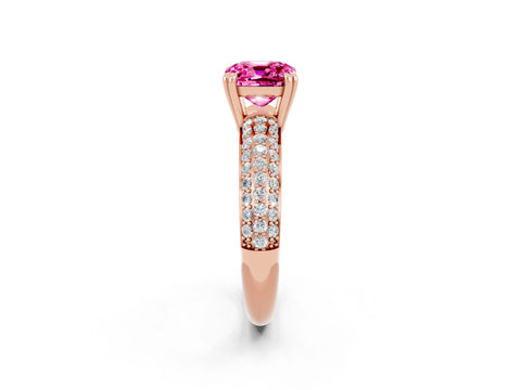 Rose gold Cushion Cut Cut Pave Diamond Engagement Ring with Channel Set Band and Four-Prong Setting_2