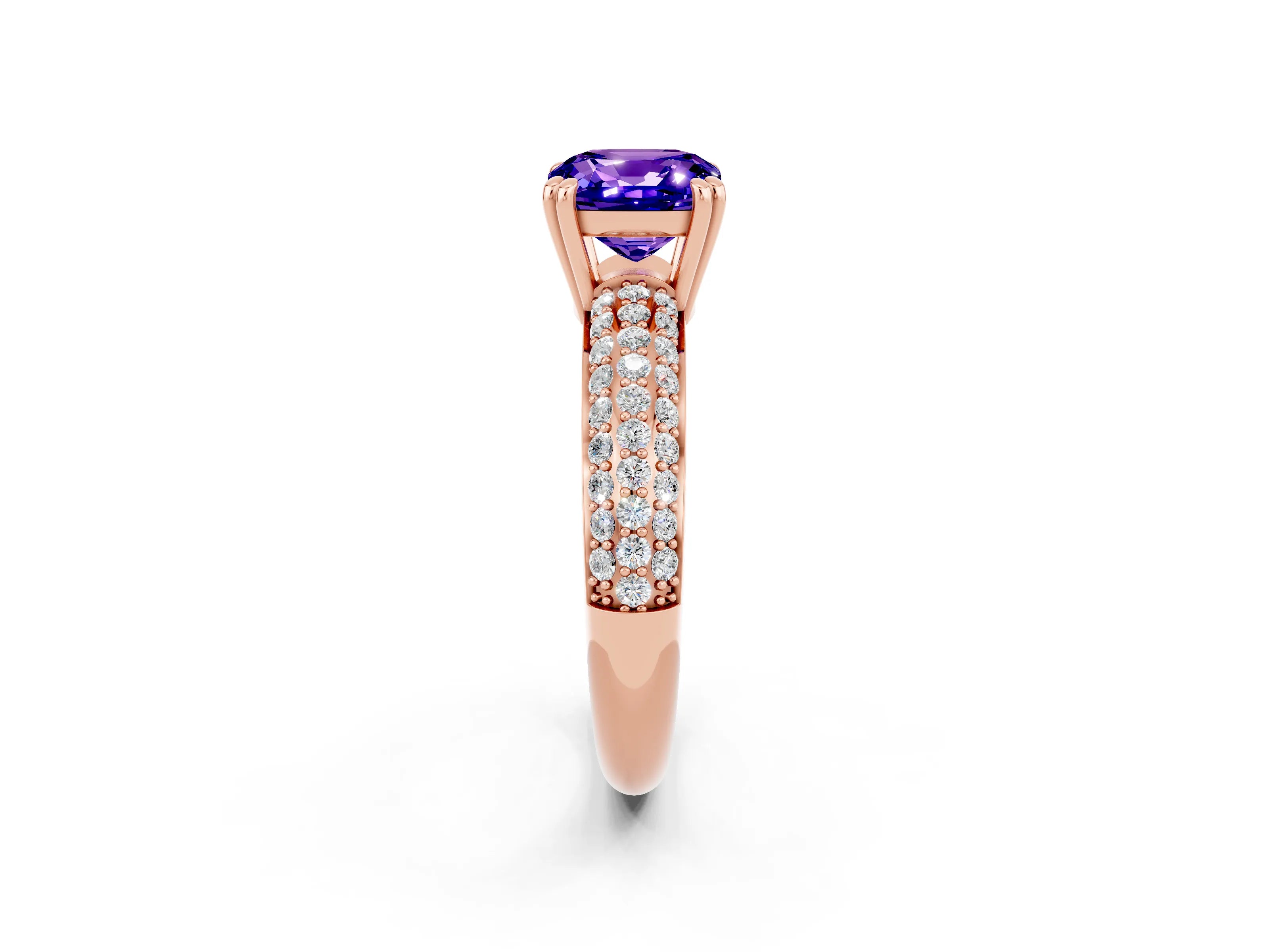 Rose gold Cushion Cut Cut Pave Diamond Engagement Ring with Channel Set Band and Four-Prong Setting_2