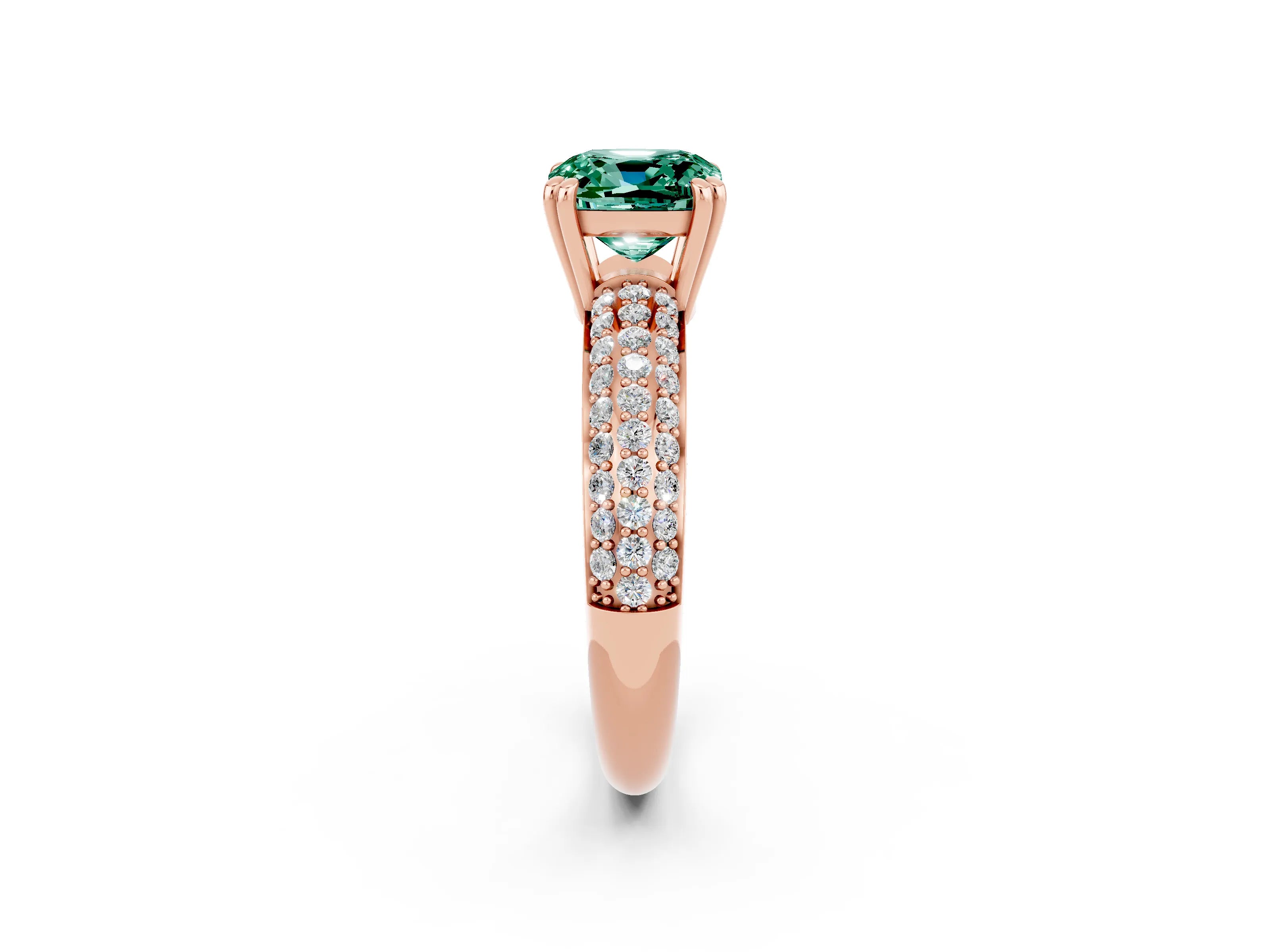 Rose gold Cushion Cut Cut Pave Diamond Engagement Ring with Channel Set Band and Four-Prong Setting_2