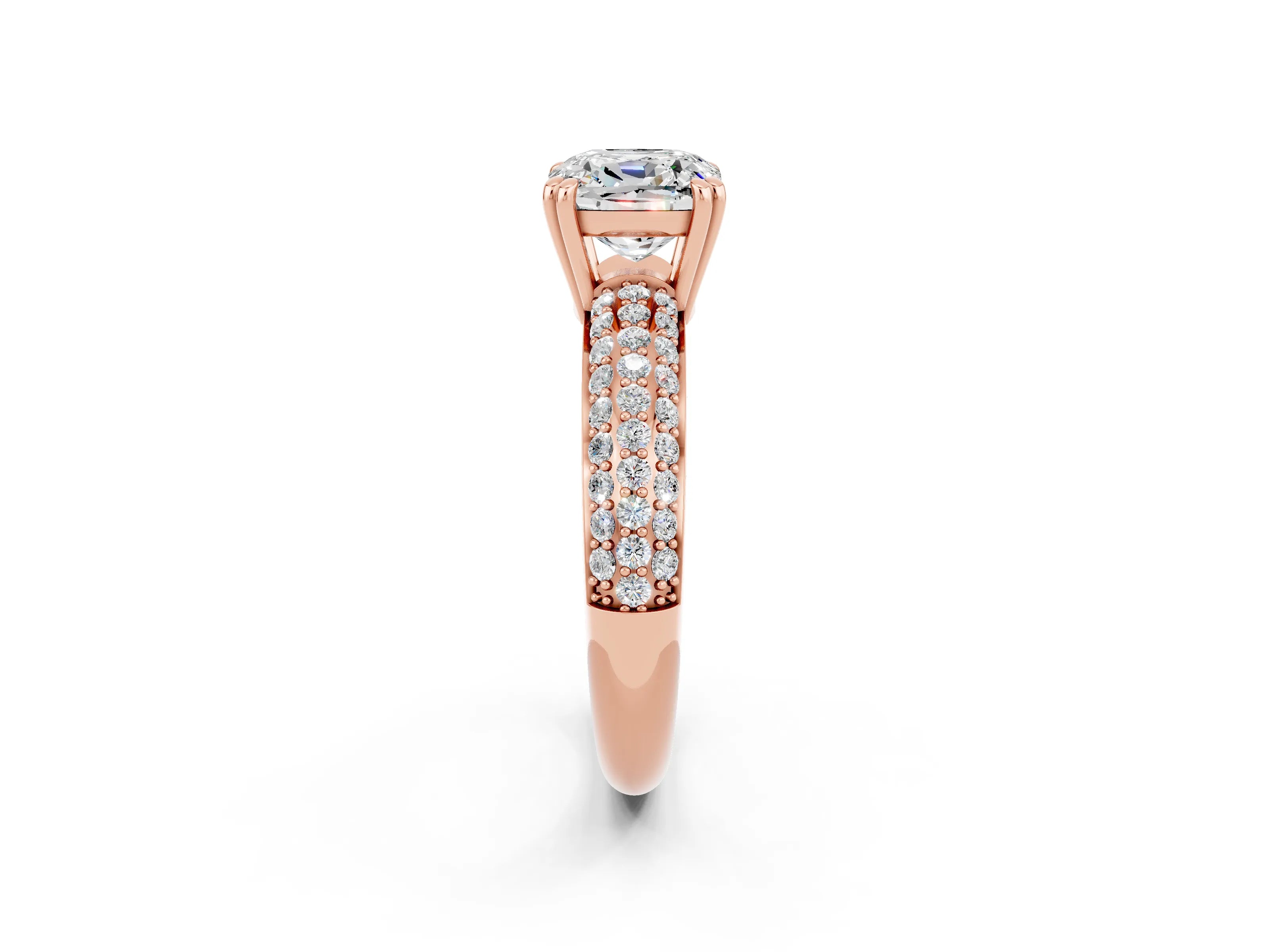 Rose gold Cushion Cut Cut Pave Diamond Engagement Ring with Channel Set Band and Four-Prong Setting_2