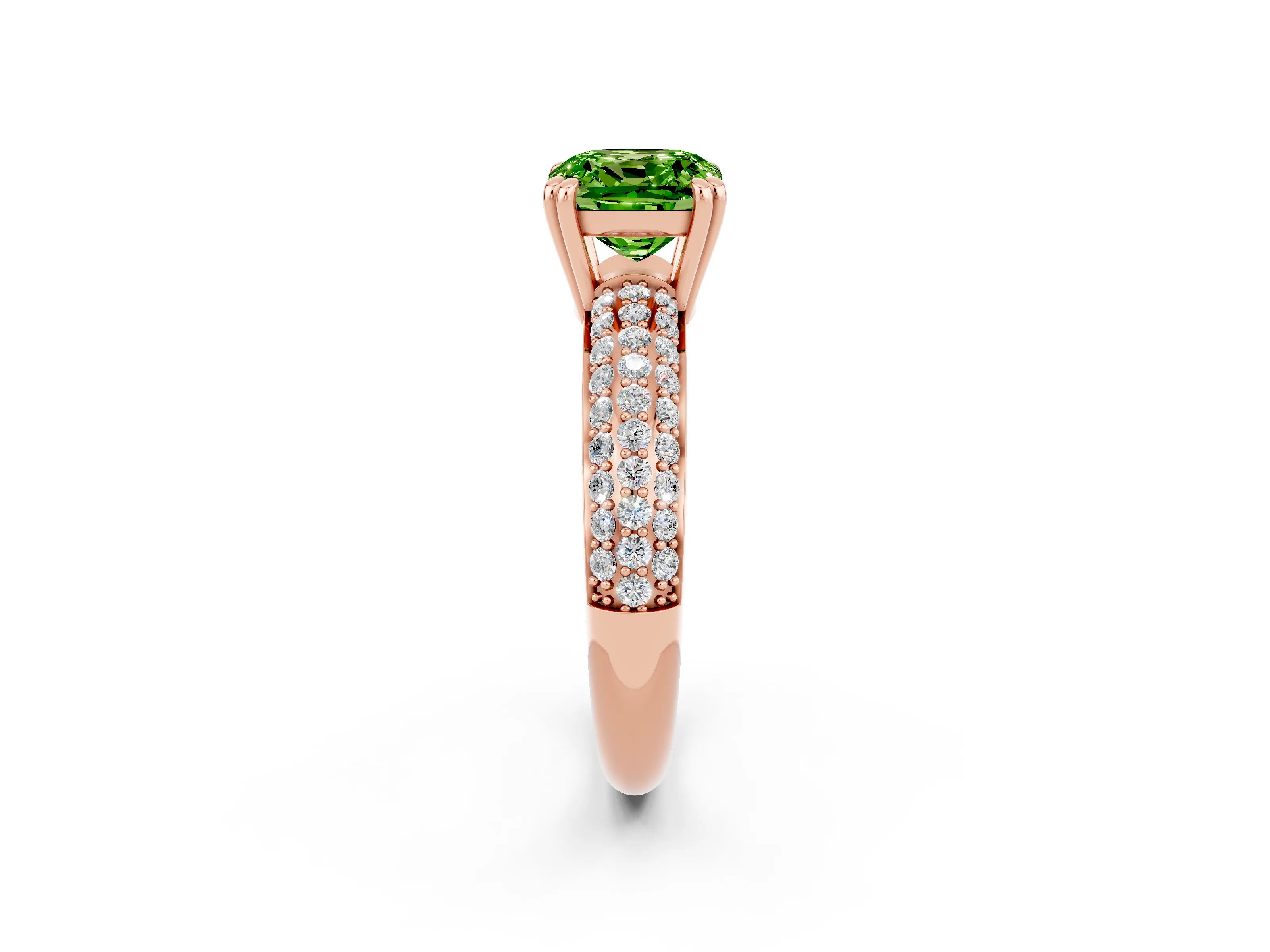 Rose gold Cushion Cut Cut Pave Diamond Engagement Ring with Channel Set Band and Four-Prong Setting_2