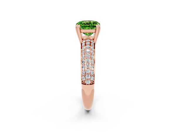 Rose gold Cushion Cut Cut Pave Diamond Engagement Ring with Channel Set Band and Four-Prong Setting