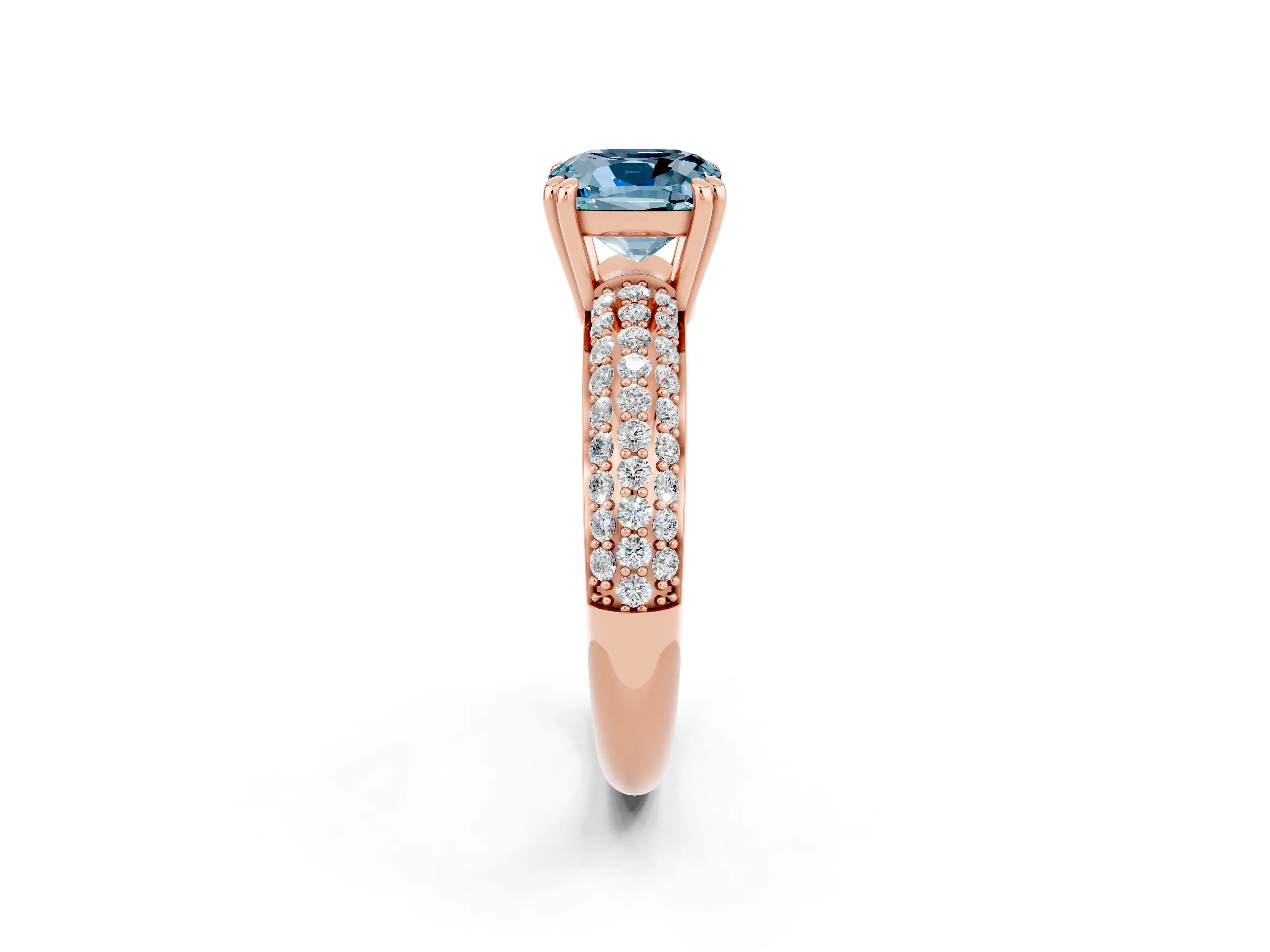 Rose gold Cushion Cut Cut Pave Diamond Engagement Ring with Channel Set Band and Four-Prong Setting_2