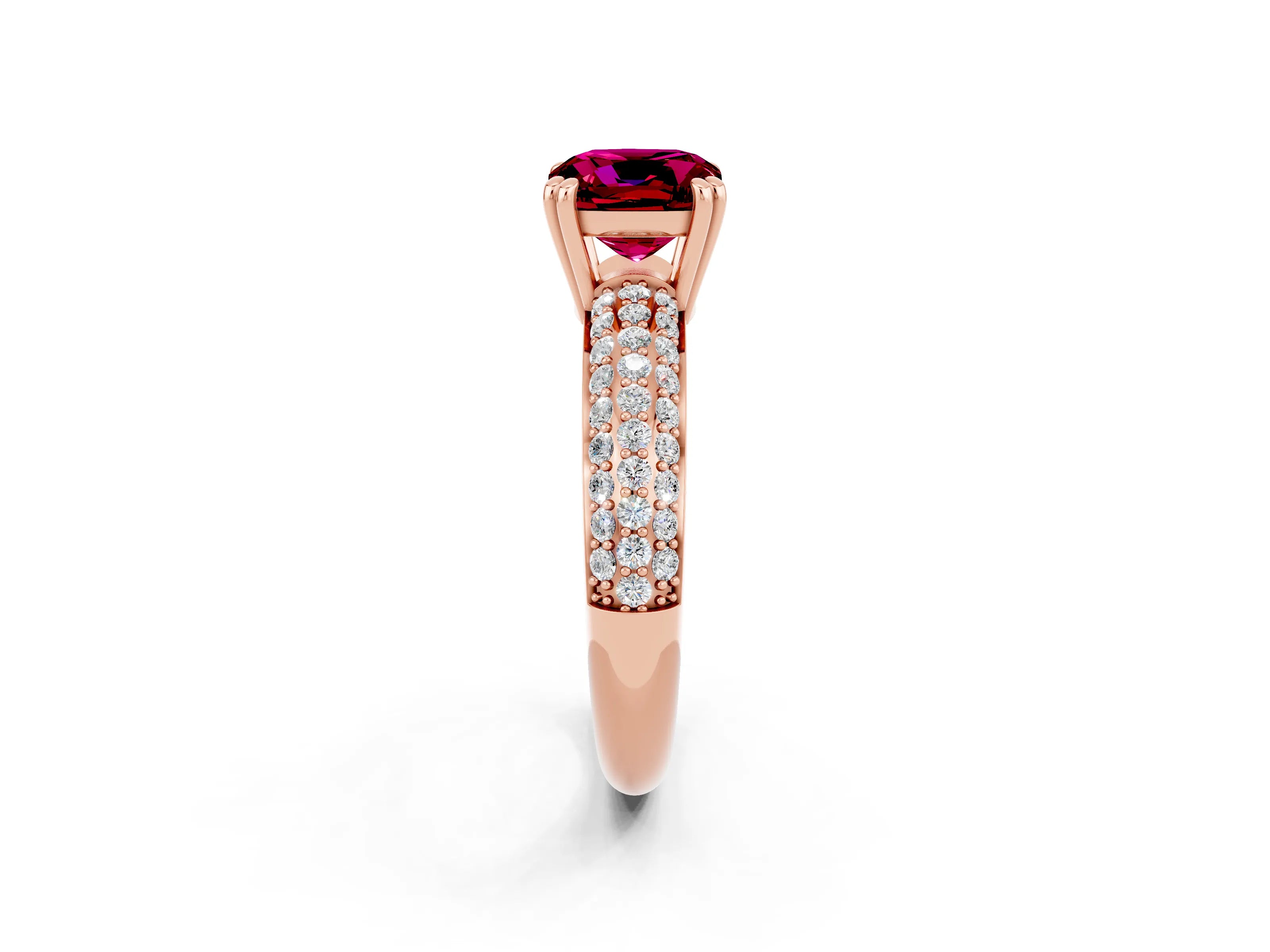 Rose gold Cushion Cut Cut Pave Diamond Engagement Ring with Channel Set Band and Four-Prong Setting_2
