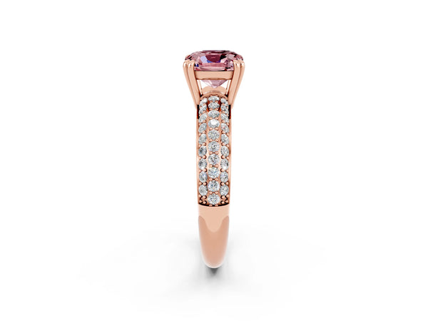 Rose gold Cushion Cut Cut Pave Diamond Engagement Ring with Channel Set Band and Four-Prong Setting