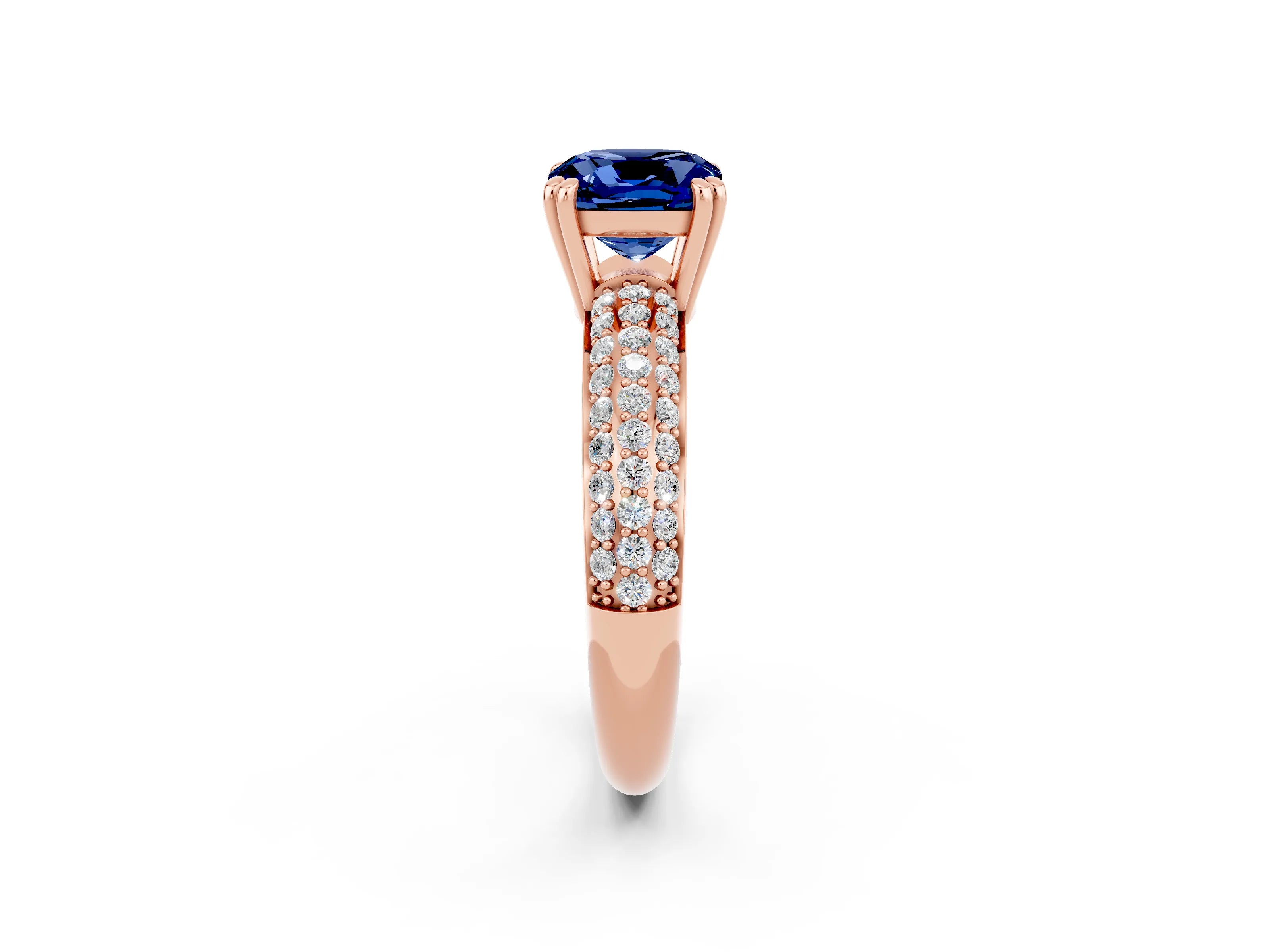 Rose gold Cushion Cut Cut Pave Diamond Engagement Ring with Channel Set Band and Four-Prong Setting_2