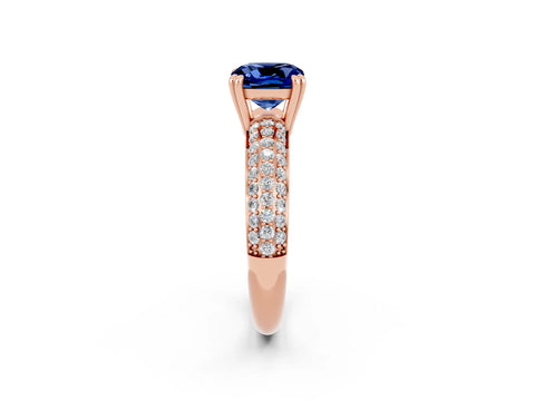 Rose gold Cushion Cut Cut Pave Diamond Engagement Ring with Channel Set Band and Four-Prong Setting_2