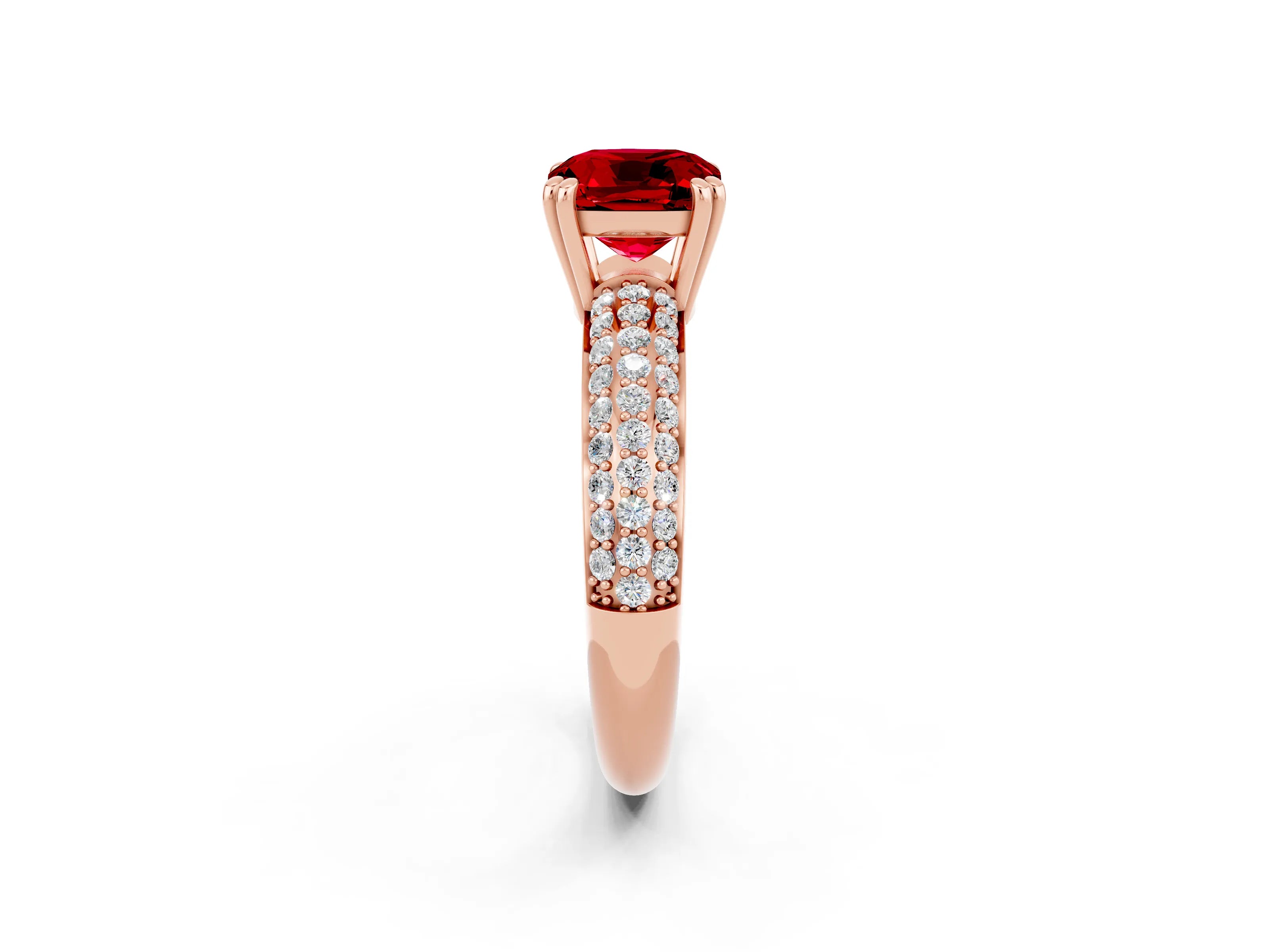 Rose gold Cushion Cut Cut Pave Diamond Engagement Ring with Channel Set Band and Four-Prong Setting_2