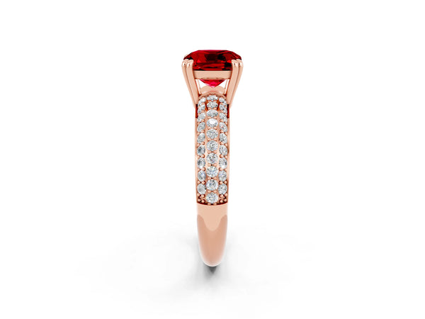 Rose gold Cushion Cut Cut Pave Diamond Engagement Ring with Channel Set Band and Four-Prong Setting