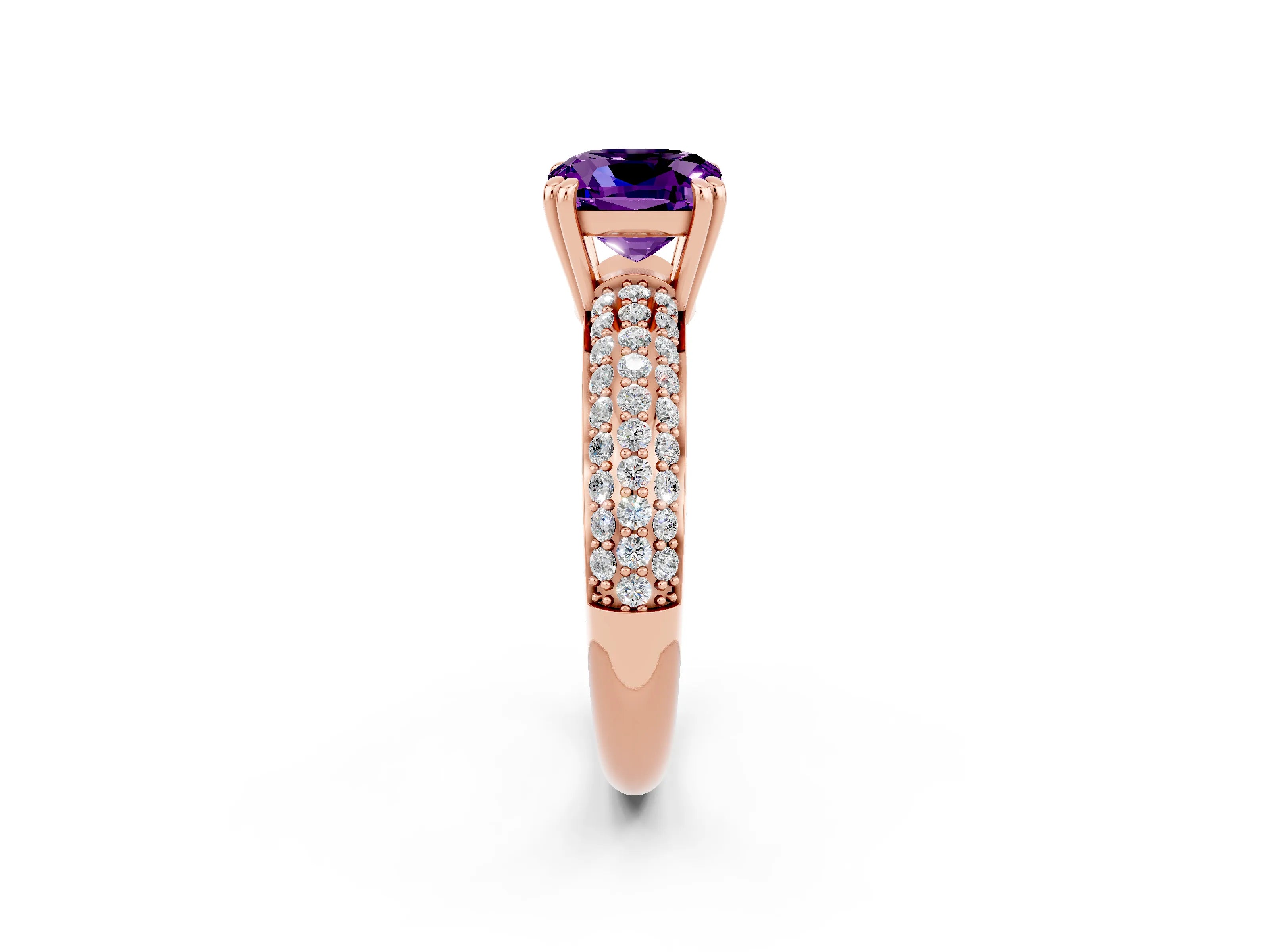 Rose gold Cushion Cut Cut Pave Diamond Engagement Ring with Channel Set Band and Four-Prong Setting_2