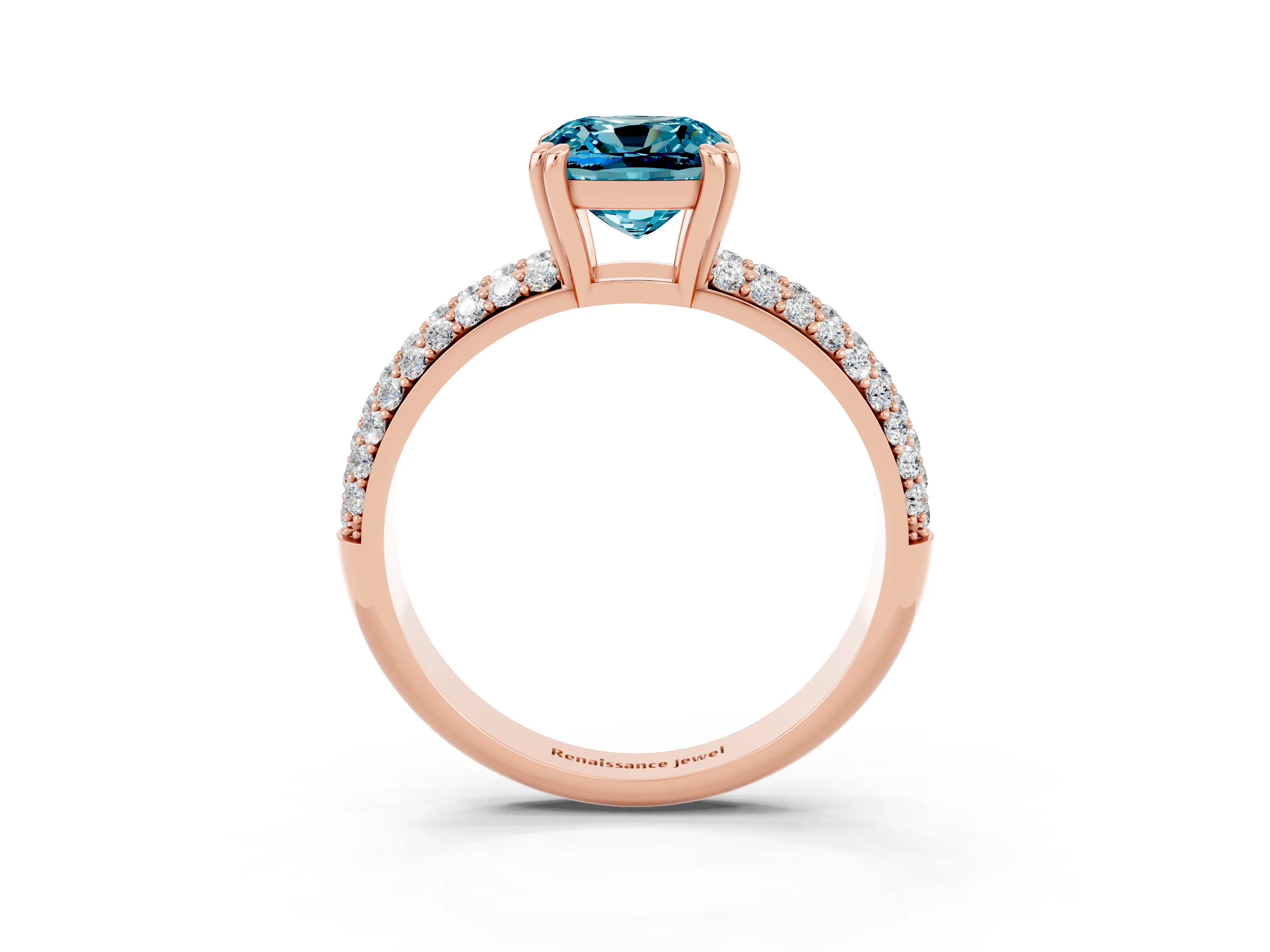 Rose gold Cushion Cut Cut Pave Diamond Engagement Ring with Channel Set Band and Four-Prong Setting_3