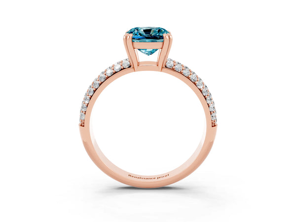 Rose gold Cushion Cut Cut Pave Diamond Engagement Ring with Channel Set Band and Four-Prong Setting