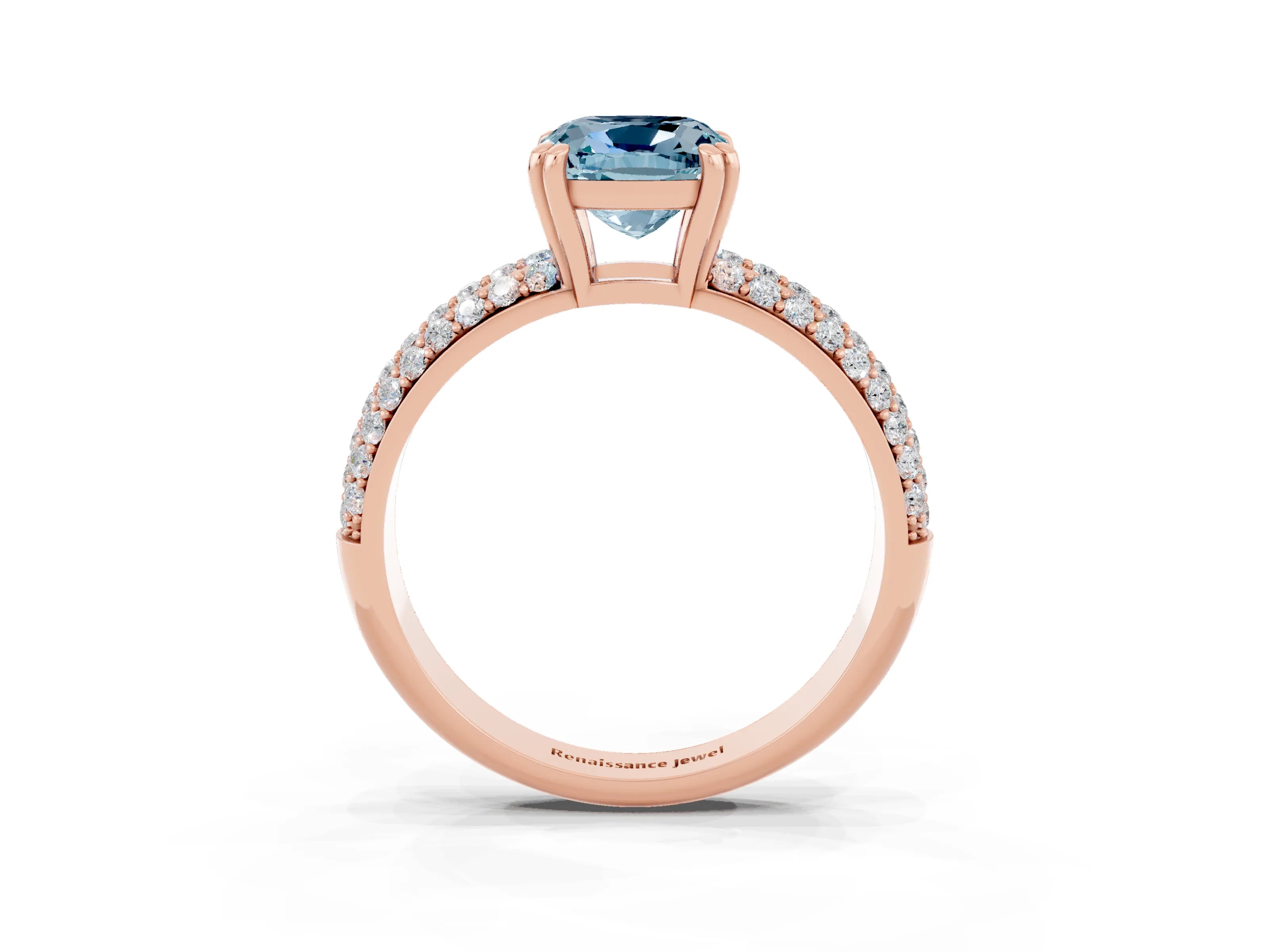 Rose gold Cushion Cut Cut Pave Diamond Engagement Ring with Channel Set Band and Four-Prong Setting_3