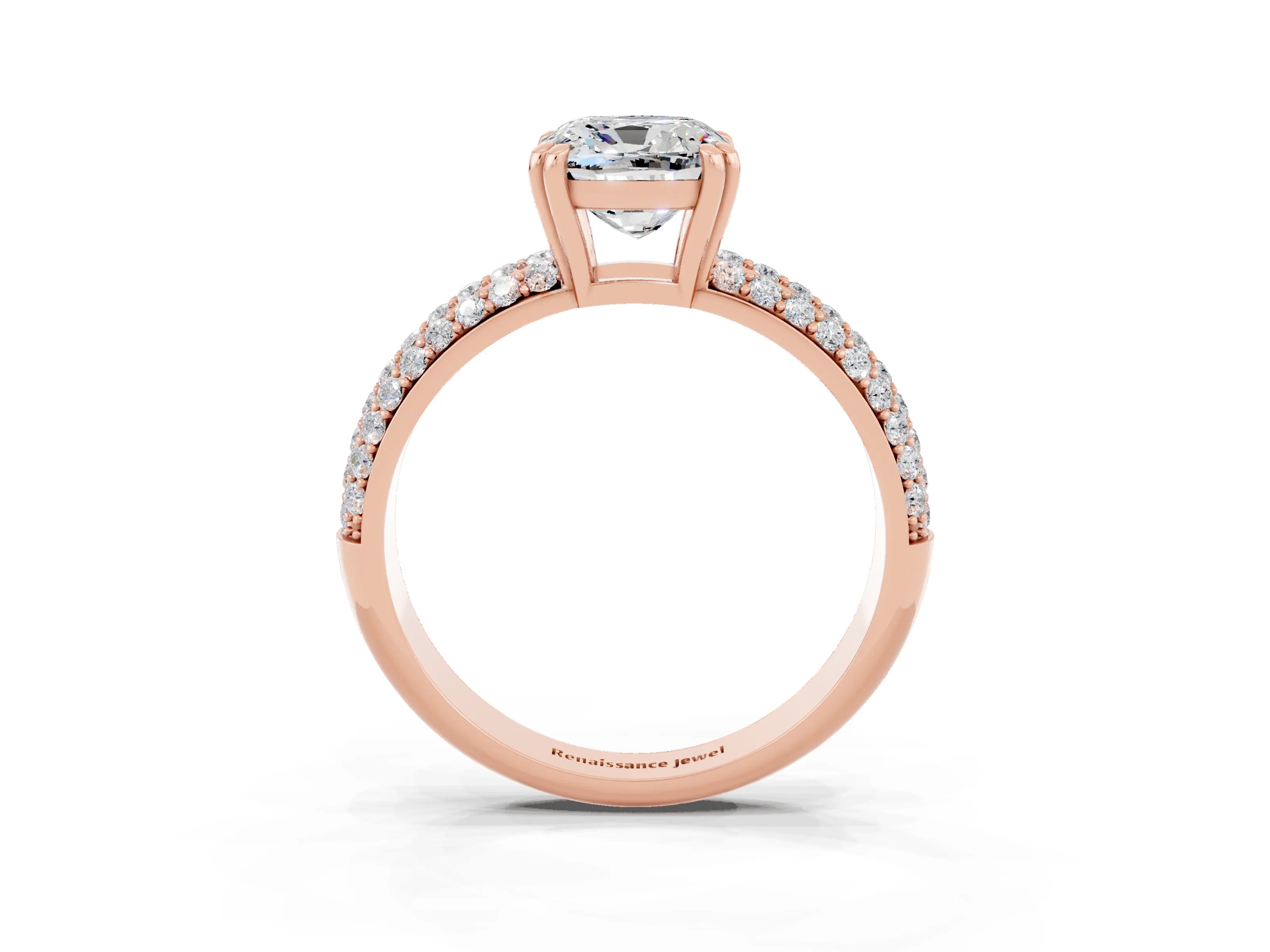 Rose gold Cushion Cut Cut Pave Diamond Engagement Ring with Channel Set Band and Four-Prong Setting_3