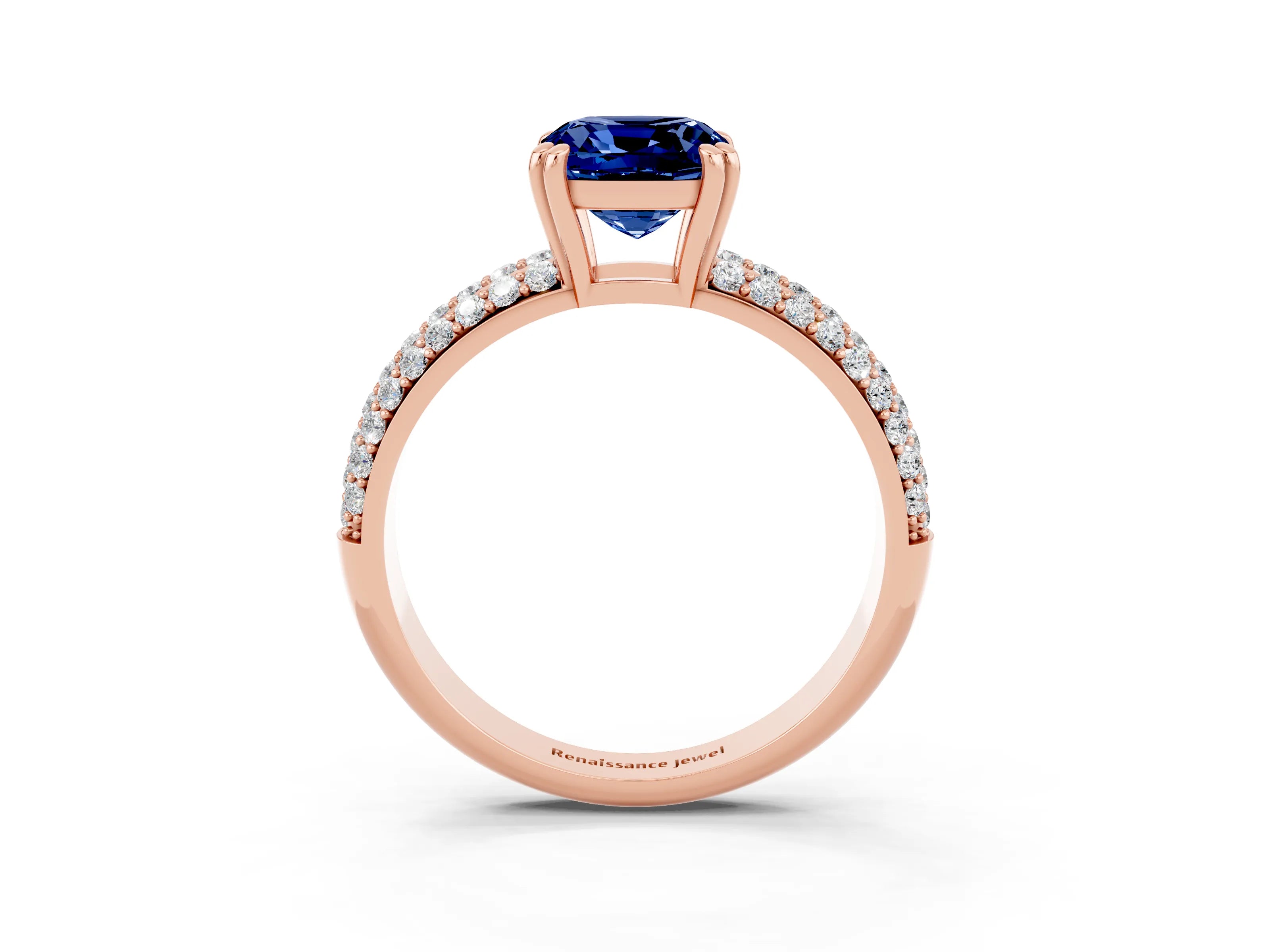 Rose gold Cushion Cut Cut Pave Diamond Engagement Ring with Channel Set Band and Four-Prong Setting_3