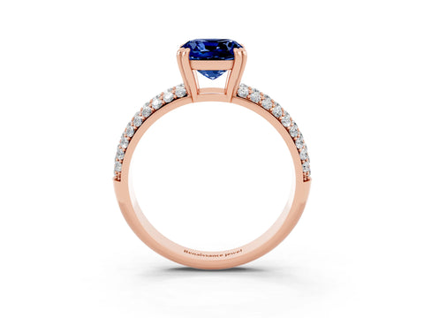 Rose gold Cushion Cut Cut Pave Diamond Engagement Ring with Channel Set Band and Four-Prong Setting_3