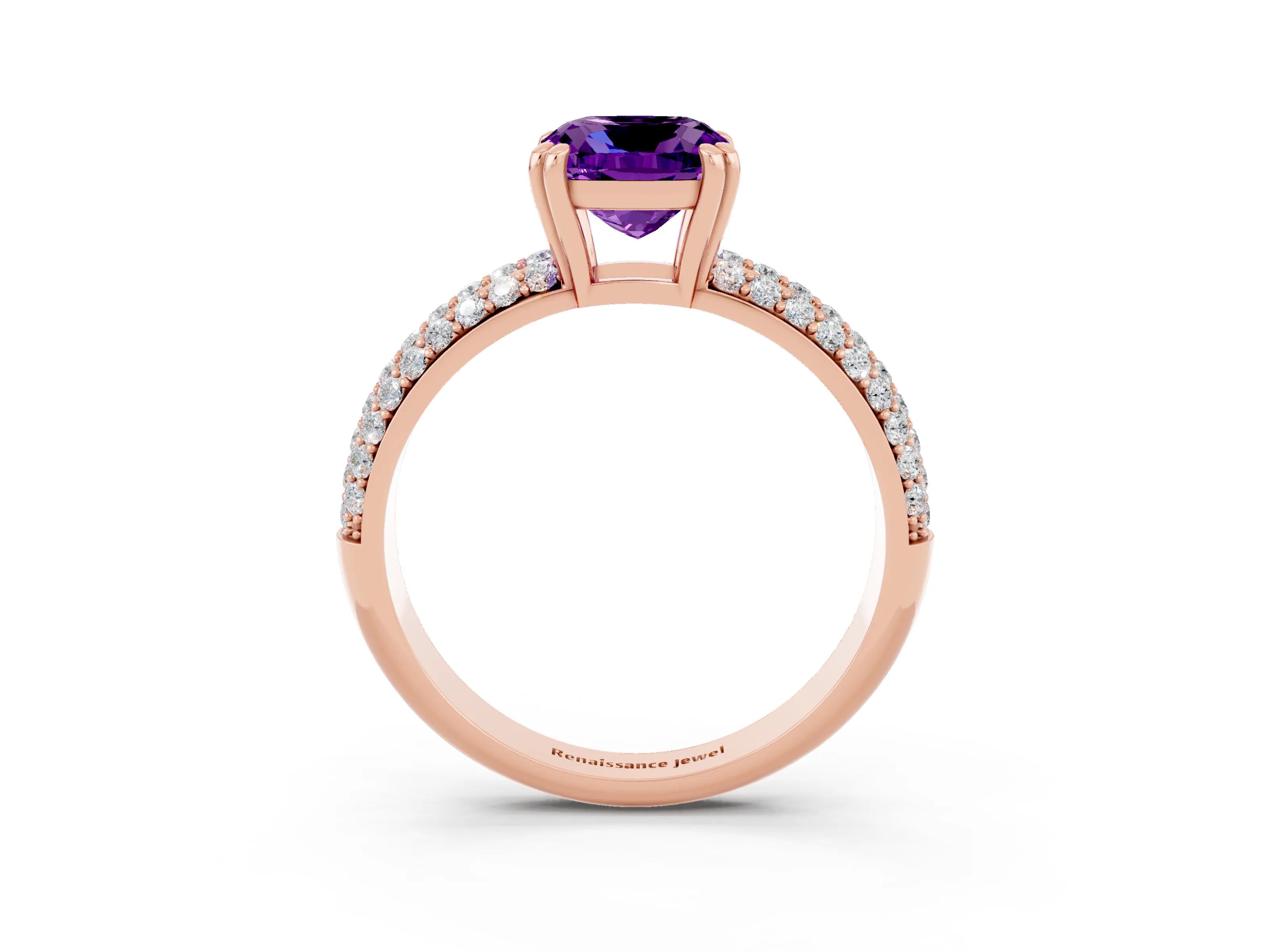 Rose gold Cushion Cut Cut Pave Diamond Engagement Ring with Channel Set Band and Four-Prong Setting_3