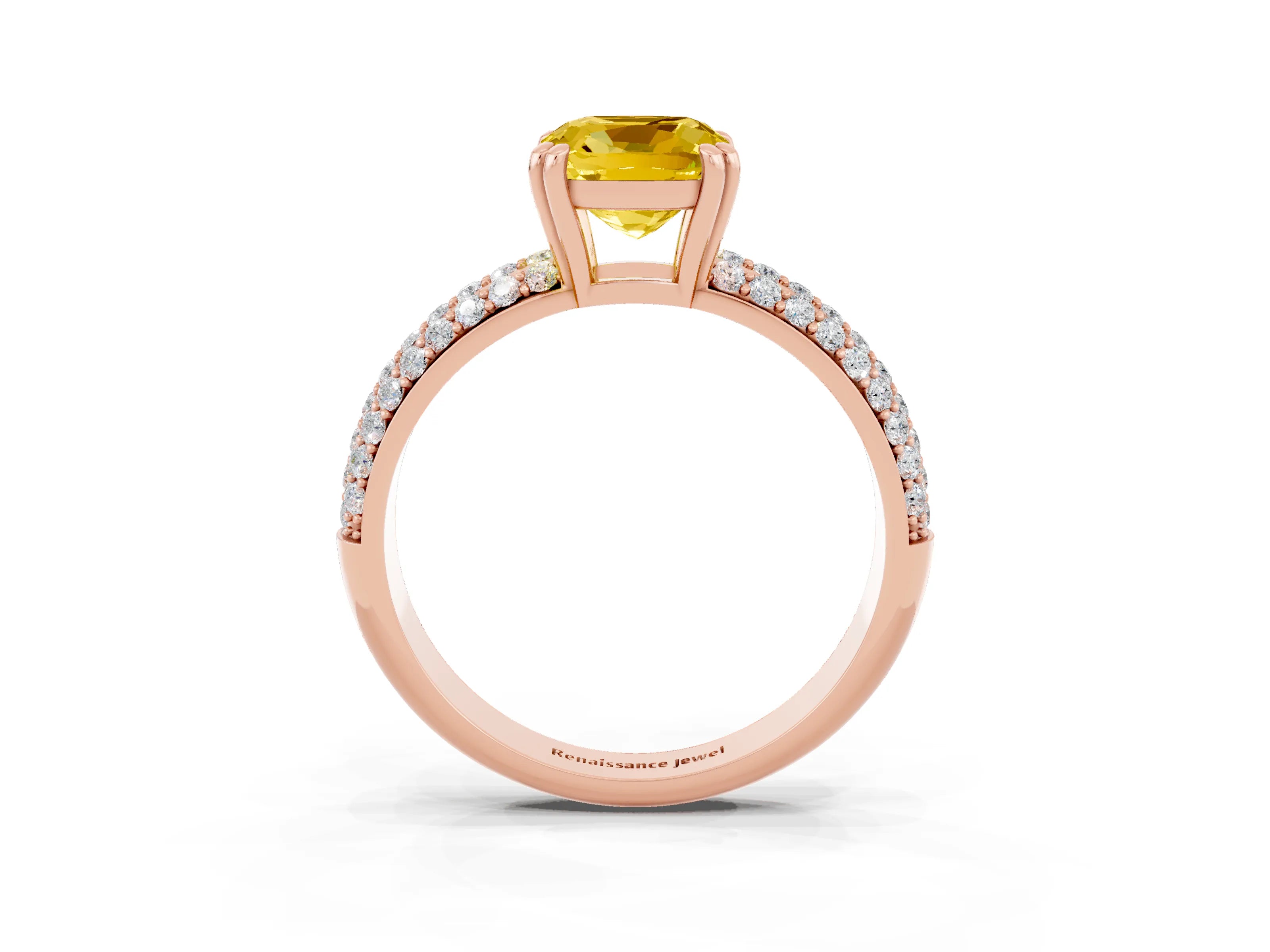 Rose gold Cushion Cut Cut Pave Diamond Engagement Ring with Channel Set Band and Four-Prong Setting_3
