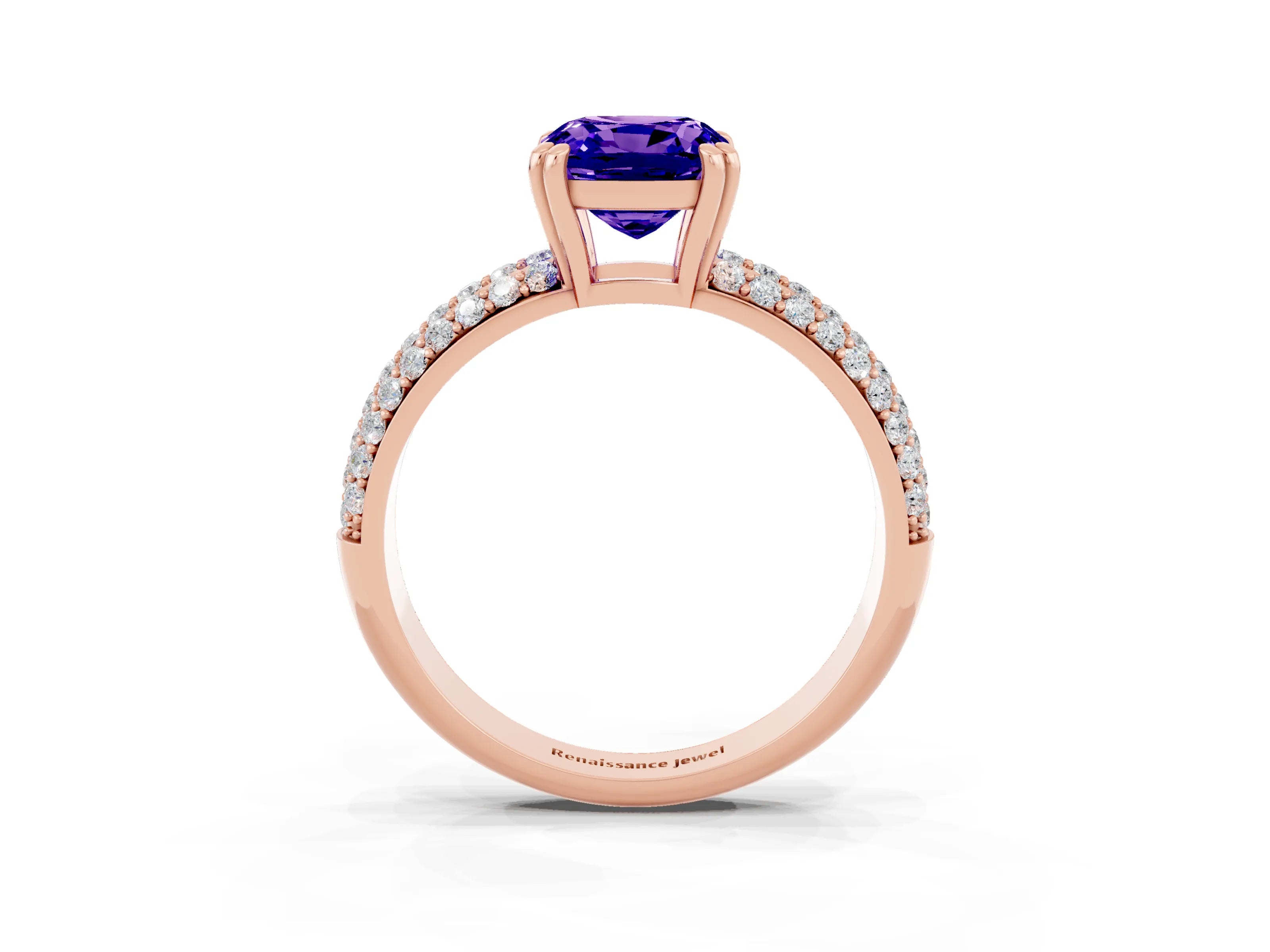 Rose gold Cushion Cut Cut Pave Diamond Engagement Ring with Channel Set Band and Four-Prong Setting_3