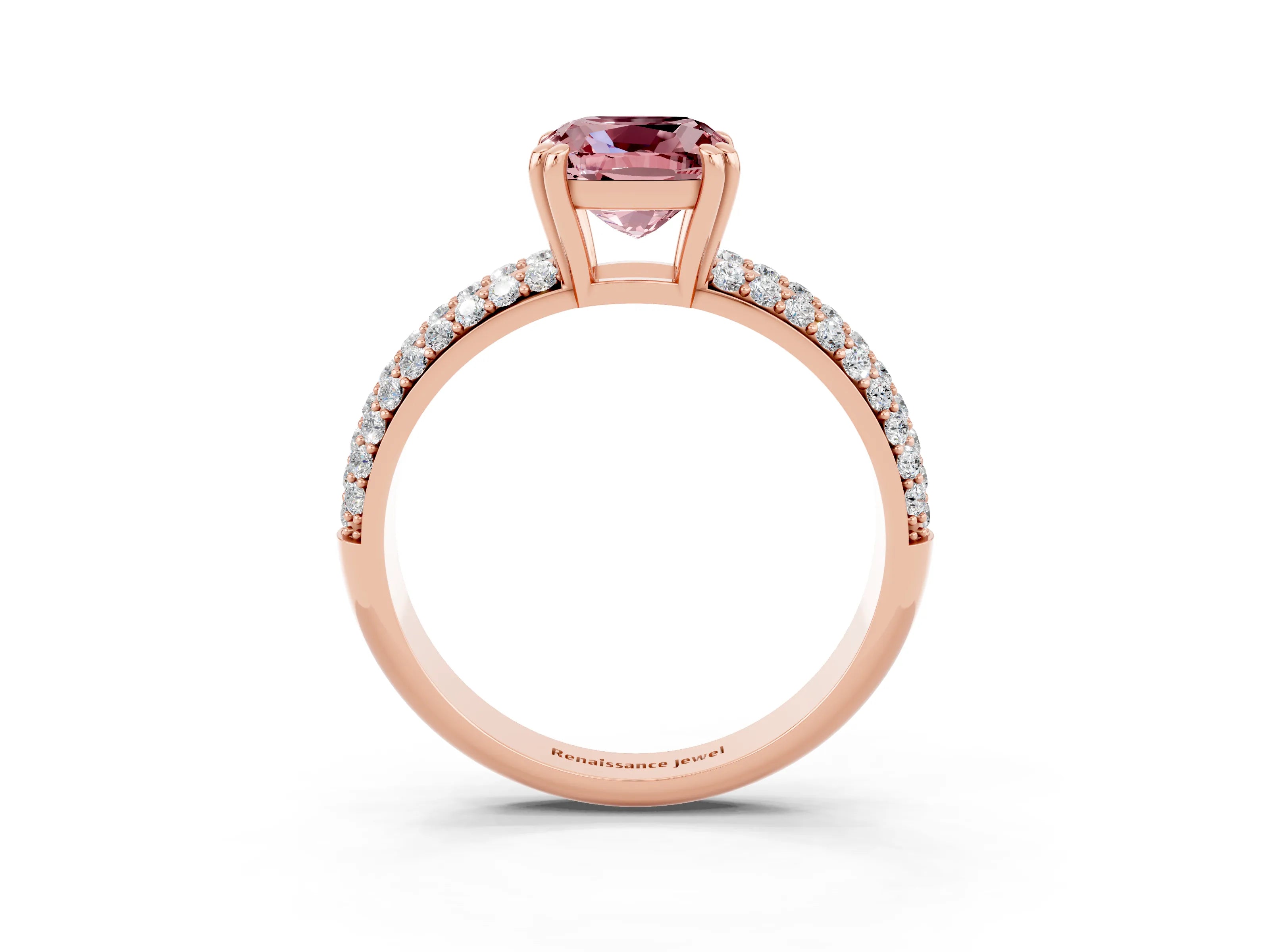 Rose gold Cushion Cut Cut Pave Diamond Engagement Ring with Channel Set Band and Four-Prong Setting_3