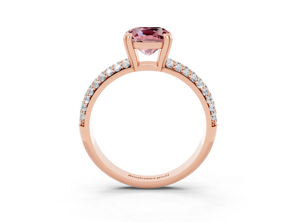 Rose gold Cushion Cut Cut Pave Diamond Engagement Ring with Channel Set Band and Four-Prong Setting