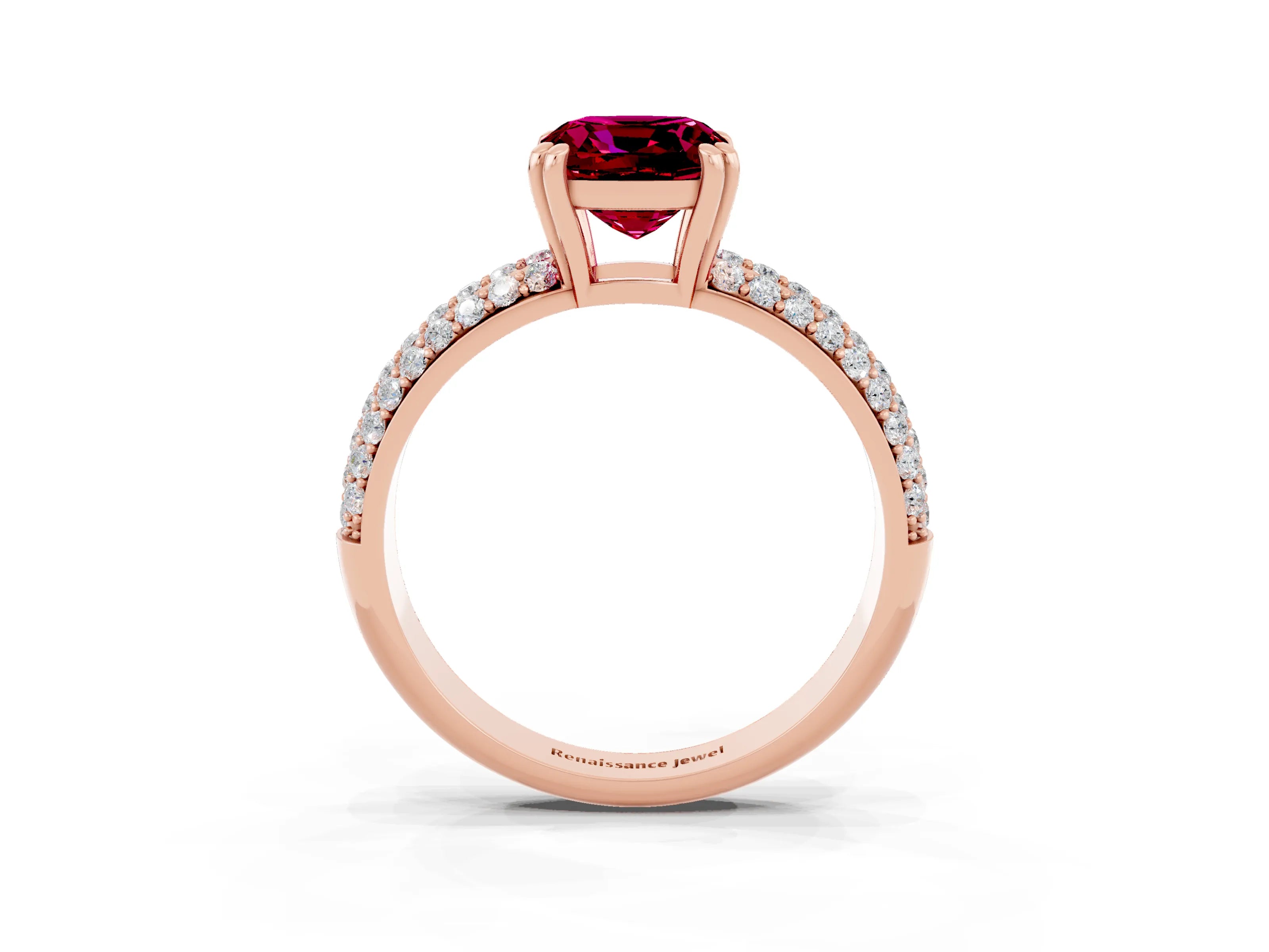 Rose gold Cushion Cut Cut Pave Diamond Engagement Ring with Channel Set Band and Four-Prong Setting_3