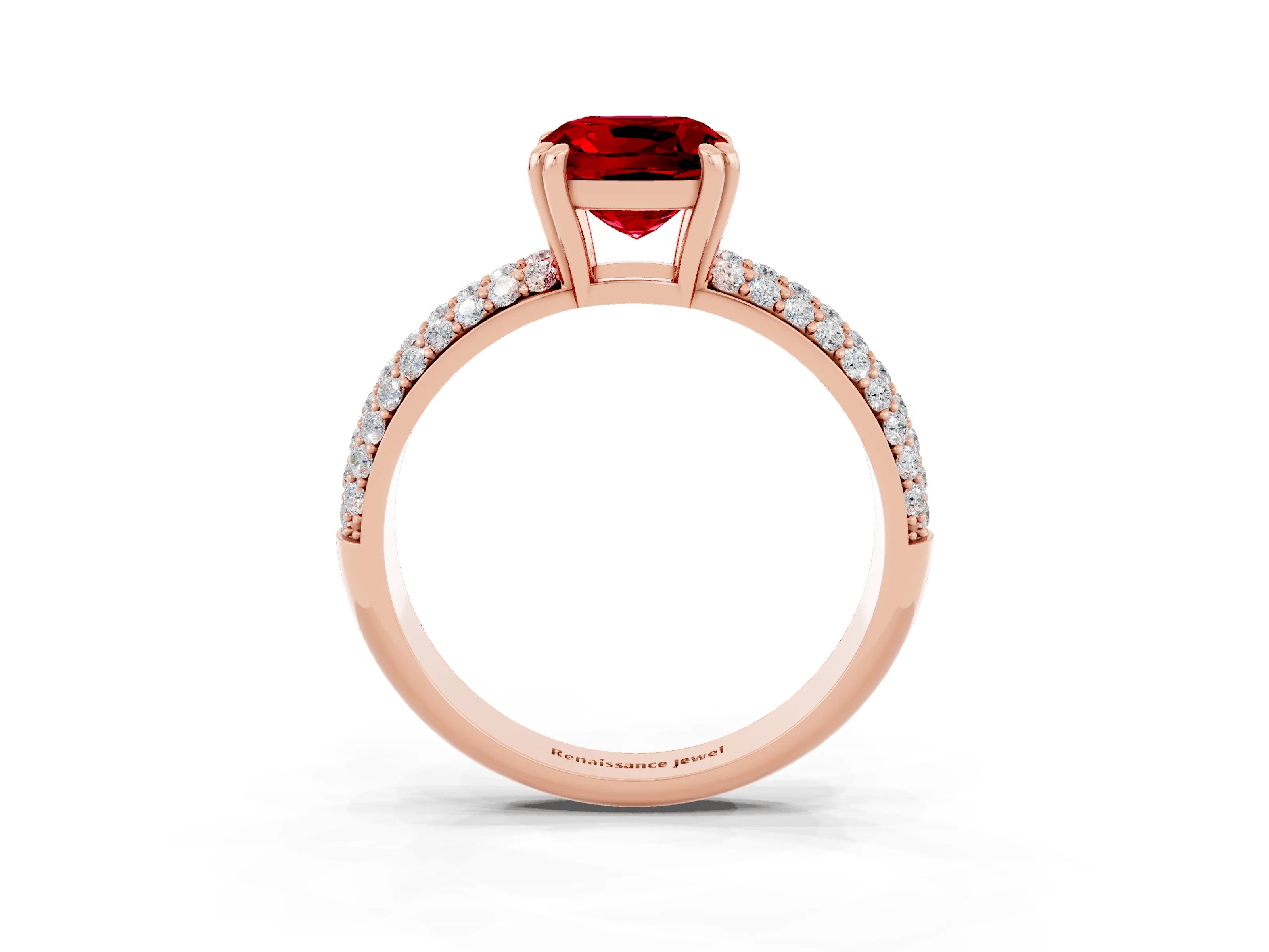 Rose gold Cushion Cut Cut Pave Diamond Engagement Ring with Channel Set Band and Four-Prong Setting_3