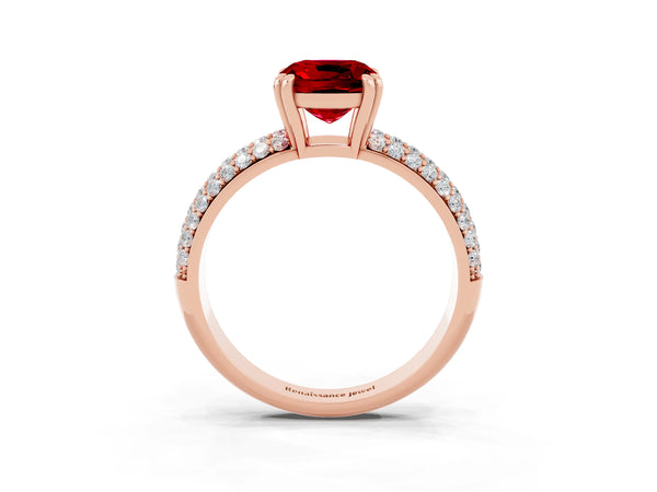 Rose gold Cushion Cut Cut Pave Diamond Engagement Ring with Channel Set Band and Four-Prong Setting
