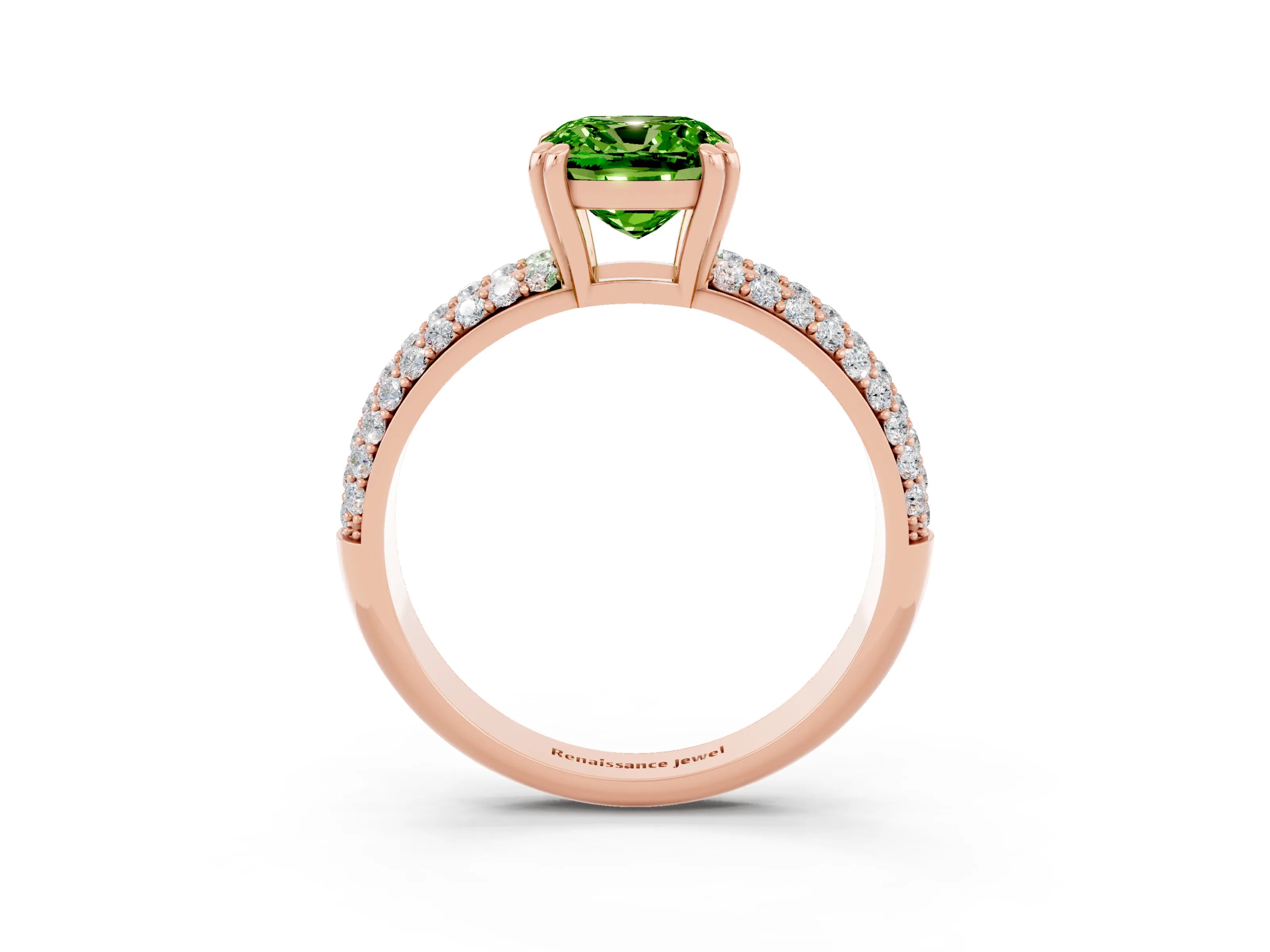 Rose gold Cushion Cut Cut Pave Diamond Engagement Ring with Channel Set Band and Four-Prong Setting_3