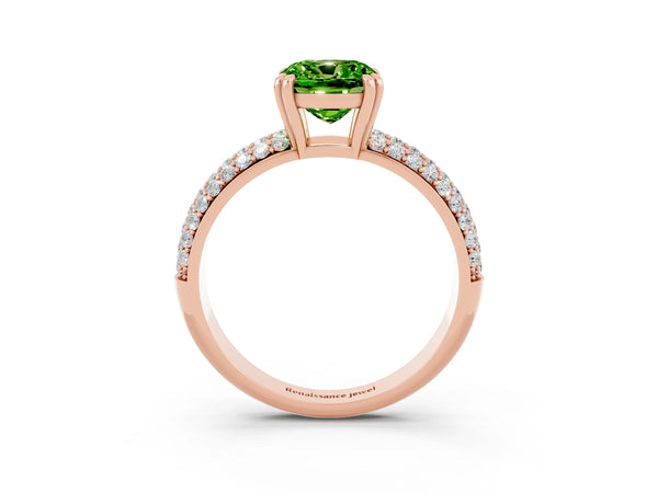 Rose gold Cushion Cut Cut Pave Diamond Engagement Ring with Channel Set Band and Four-Prong Setting