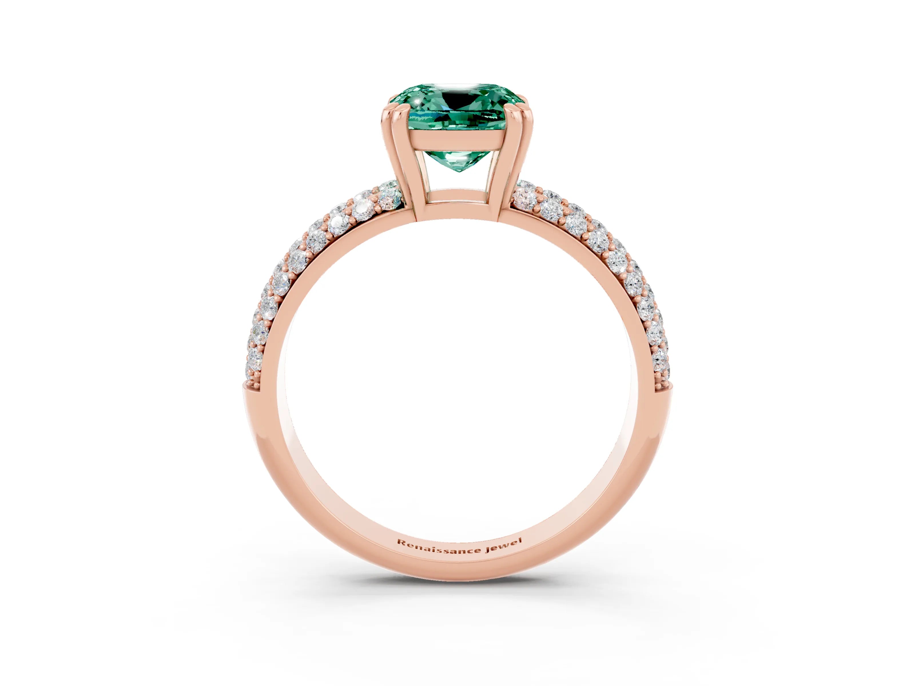 Rose gold Cushion Cut Cut Pave Diamond Engagement Ring with Channel Set Band and Four-Prong Setting_3