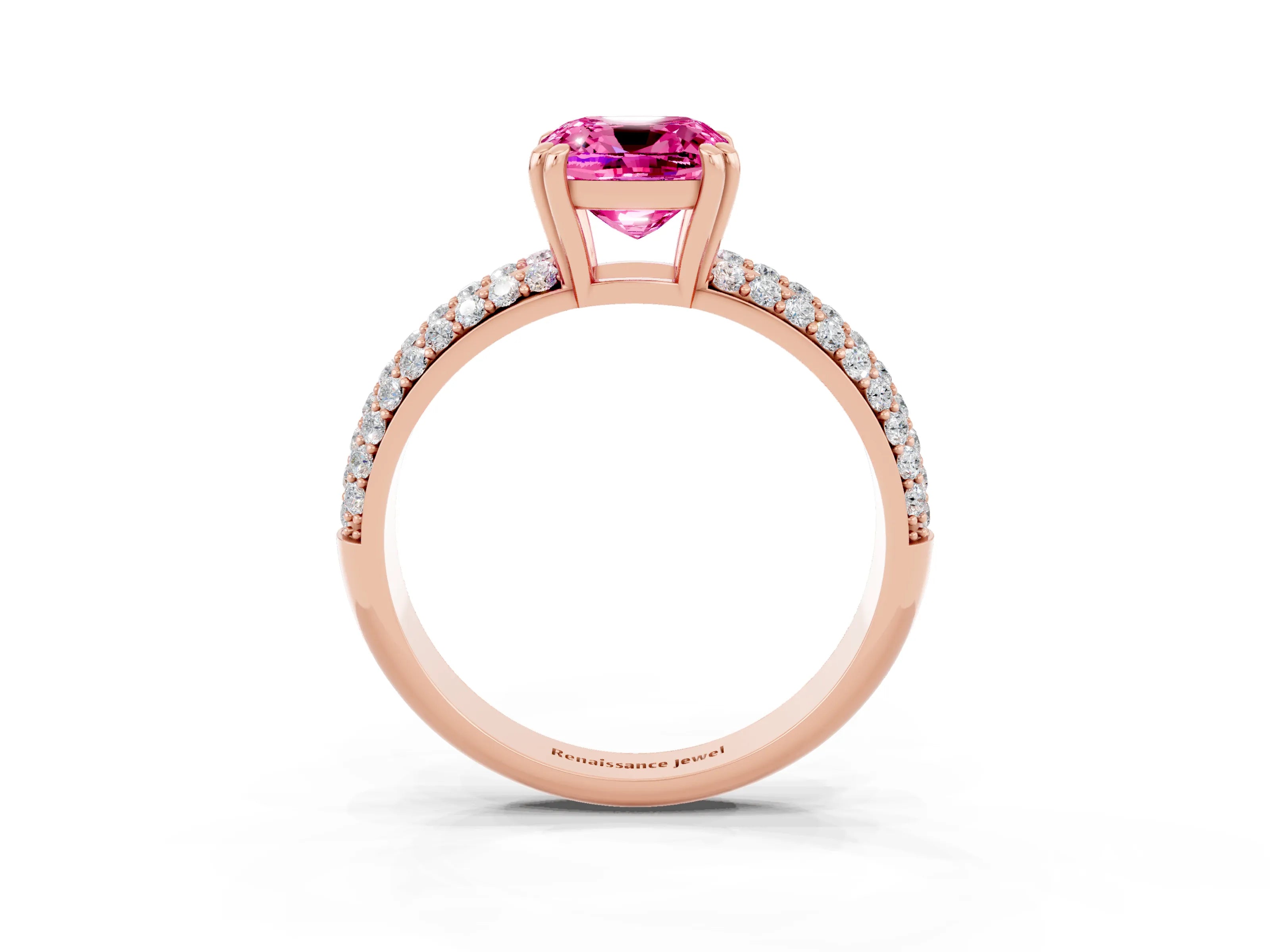 Rose gold Cushion Cut Cut Pave Diamond Engagement Ring with Channel Set Band and Four-Prong Setting_3